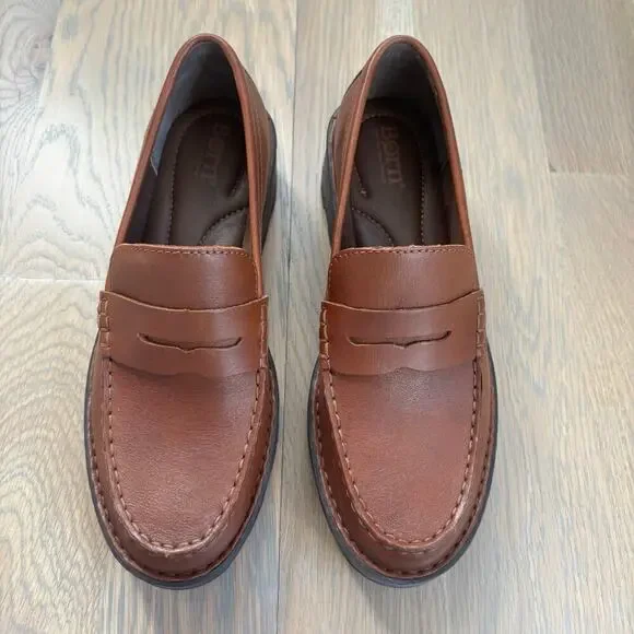 Like New Worn Once Born Brown Carrera Leather Penny Loafers - Picture 3 of 9